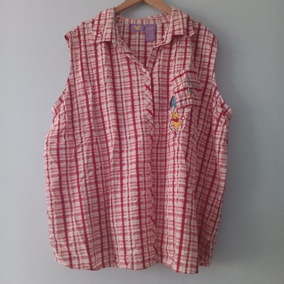 Disney Pooh, Eeyore and Piglet Women's Red Checkered Sleeveless Shirt Sz 26W/28W - Picture 1 of 8
